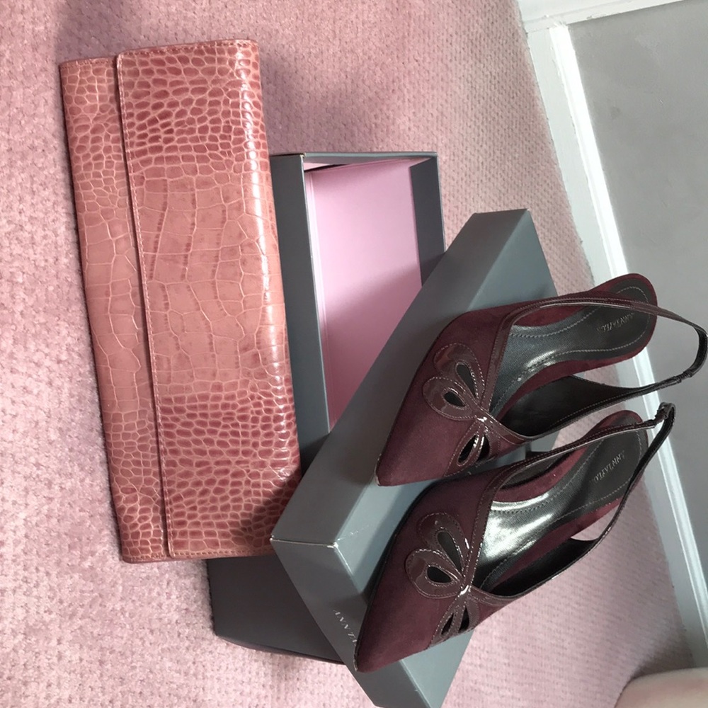 Dark Berry suede/patent sling backs Ann Taylor.